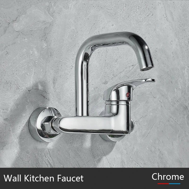 BAKALA Black Brass Chrome Taps For Kitchen Sink Kitchen Tap Chrome Dual Hole Wall Kitchen Mixer Kitchen Faucet Torneira Cozinha