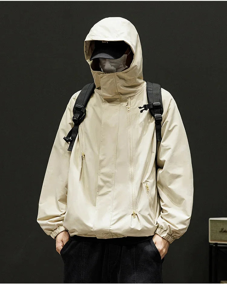 Japanese Windbreakers Men's Jacket Zipper Coat Cargo Waterproof Jackets Bomber Camping Loose Thin Softshell Hooded Hiking Jacket