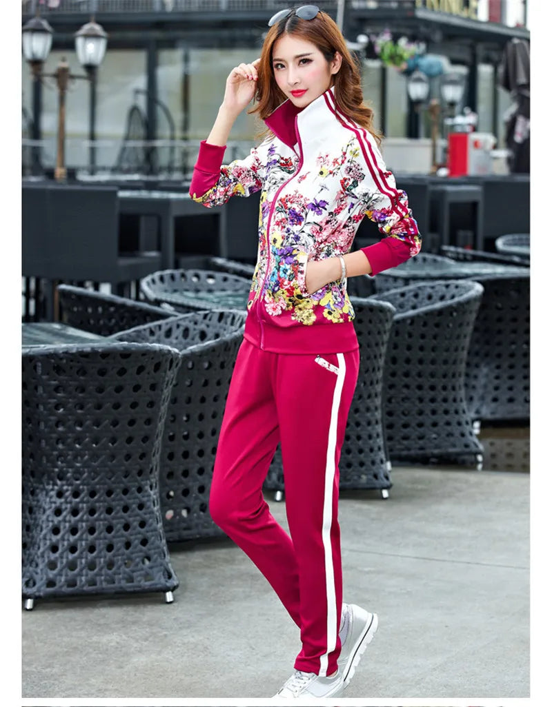 2024 Women's Casual Sports Suits Spring New Print Jacket+Lenght Pants Two Sets Lady Sportswear Suit racksuits Set 6XL
