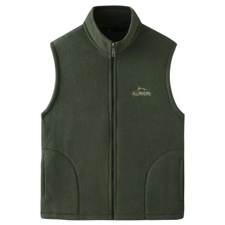 Men's Embroidery Vest Waistcoat Standing Collar Double-sided Fleece Warm Sleeveless Pocket Vest Outdoor Windproof Mens Jacket