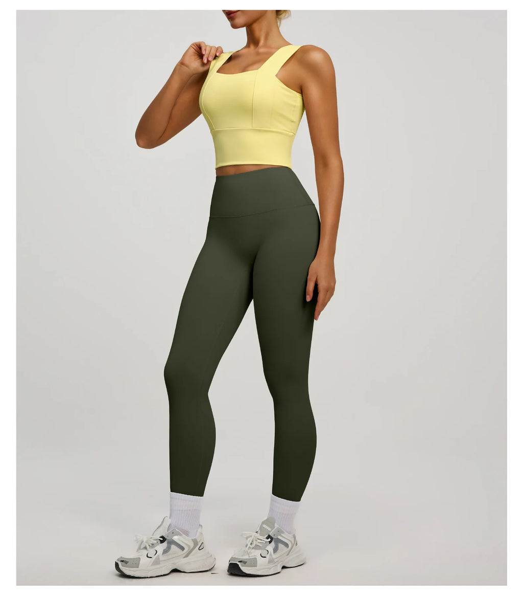 Solid Color Bra, Trousers, Yoga Suit, Tight and Thin, Nude Running Sports and Fitness Clothes