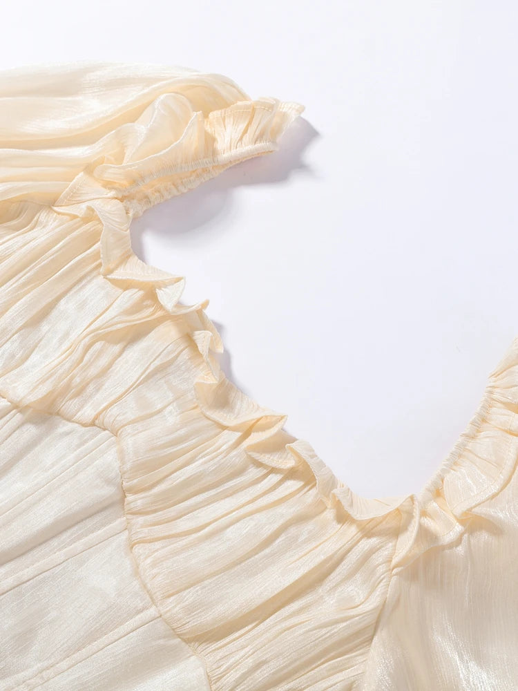 Elegant Square Neck Dress Women's Corset Mini Dress Ruffle Trim Long Sheer Puff Sleeves Romantic Party Dresses Woman Clothes