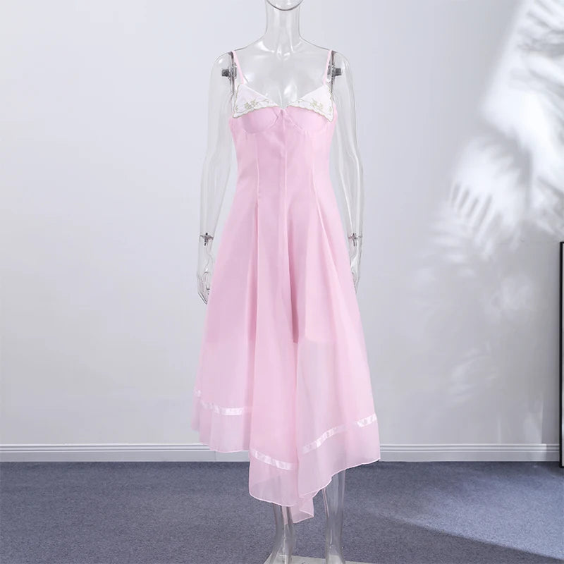 Elegant Pleated Women's Dress Sleeveless Backless Patchwork Waist-Closed Ruffle Hem Sling Maxi Dresses 2026 Summer Female Robe