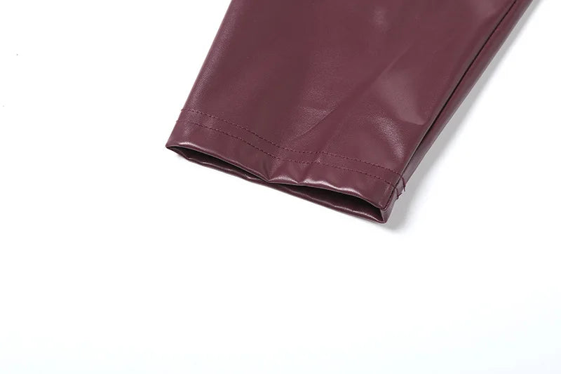 Joskaa 2025 Fall Women's PU Leather Jackets Fashion Solid Lapel Full Sleeve Slim Irregular Crop Coats Outerwear Y2K Streetwear