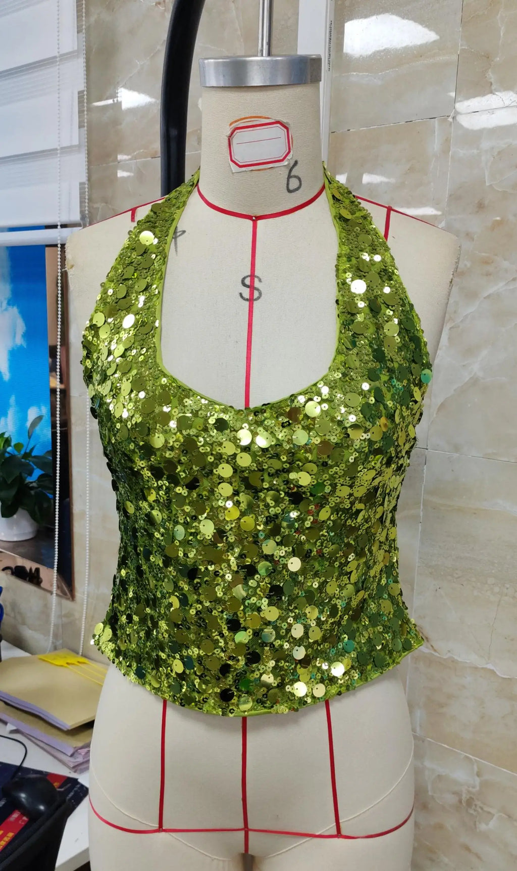 Women Low-Cut Y2K Sequins Crop Tops Halter Neck Tie Backless Tank Top Summer New Sexy Nightclub Party Clothes