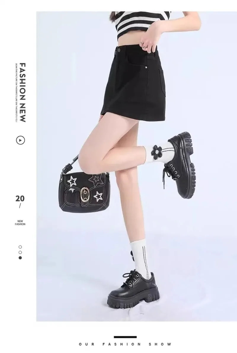 Sexy Retro Denim Skirt Women Anti-Light High Waist A-Line Slimming American Hot Girl Wrap Body Skirt Summer Fashion Mini Skirt