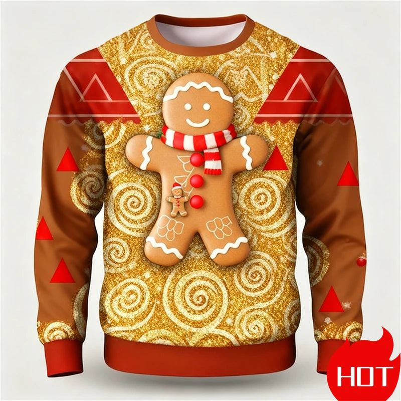 Funny Gingerbread 3D Printed Man  Sweatshirts Women Cute Christmas Festival Graphic Pullovers For Men Clothes Unisex Top