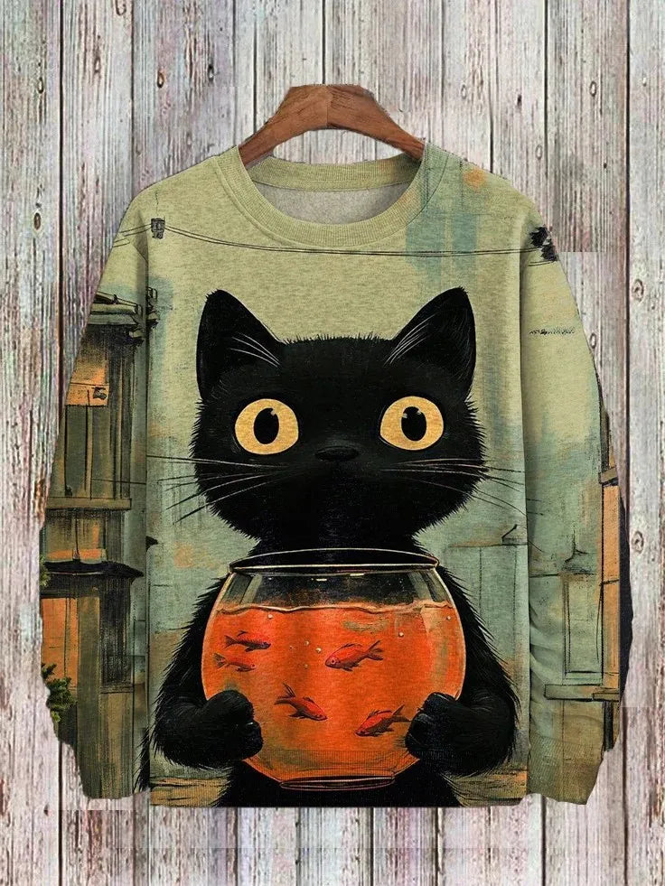 Men's Animal Cat Sweatshirt Long Sleeved Sweatshirt O-Neck Fashion Cool Daily 3D Printed Japanese Art Prints Casual Sweatshirt