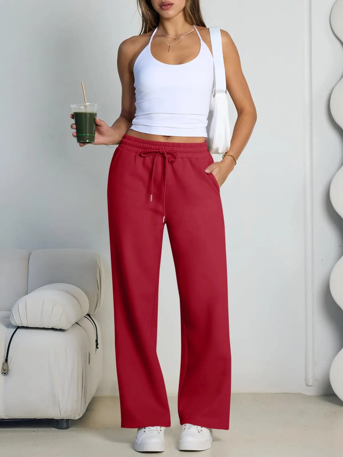 Women Summer Sweatpants 14 Colors Wide Leg Loose Fit Sports Pants Comfortable Drawstring Elastic Waist Casual Streetwear Joggers
