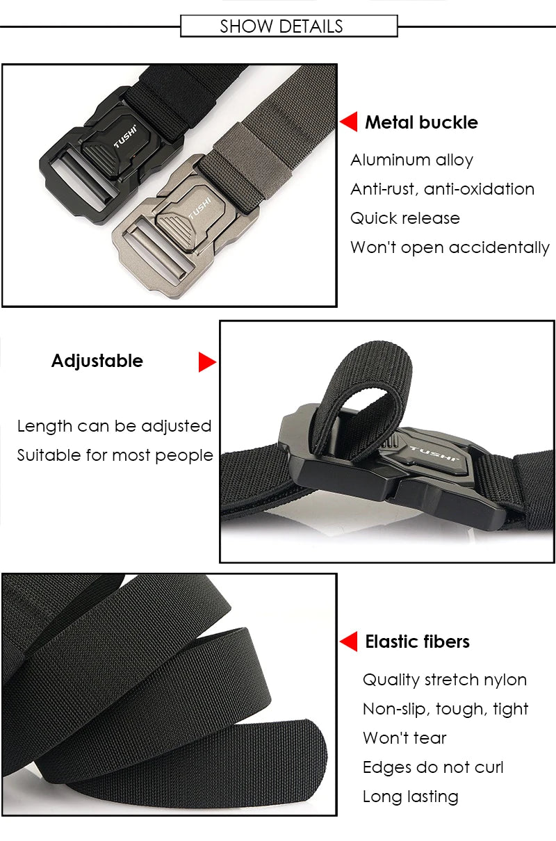 VATLTY 2023 Elastic Belt for Men Aluminum Alloy Quick Release Buckle Unisex Hiking Belt Military Tactical Belt Stretch Girdle