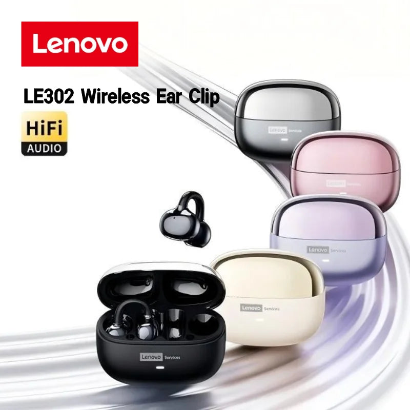 Lenovo LE302 Open Ear Clip On Earbuds Bluetooth 6.0 Wireless Headphones ENC Noise Reduction HIFI Stereo 25H Touch Control