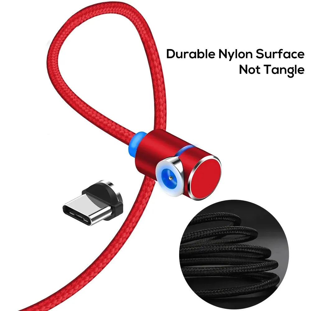 TOPK Magnetic Charging Cable 360° Rotating Magnetic Phone Charger Cable with LED Light, 90° Angle Connector, Nylon-Braided Cords
