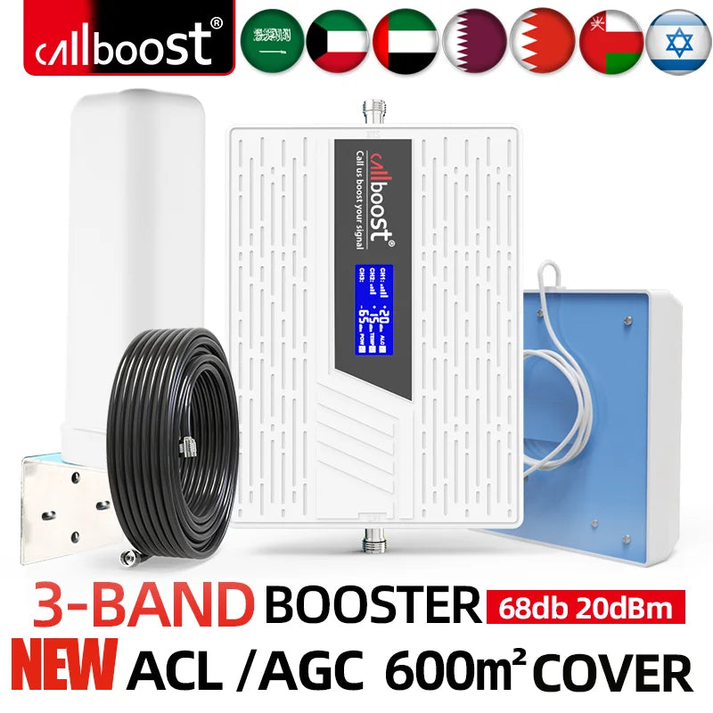CALLBOOST Tri-Band Cellular amplifier Enhanced 2G 3G Cellphone Network 2100 1800 900MHZ GSM Signal Amplifier With 4g LTE Antenna