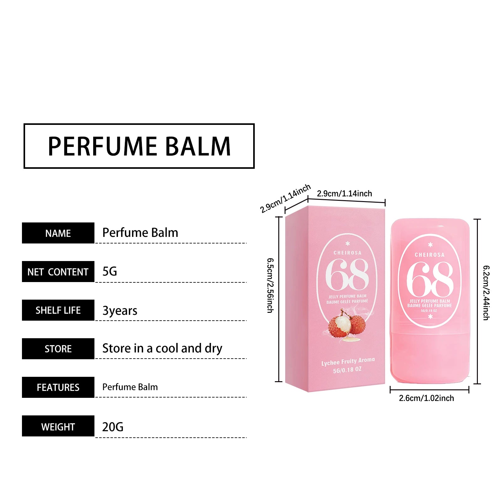 Jelly Perfume Balm 3 Scents 40 Amber Vanilla 62 Almond Caramel 68 Lychee Fruity Long Lasting Portable Travel Solid Perfume