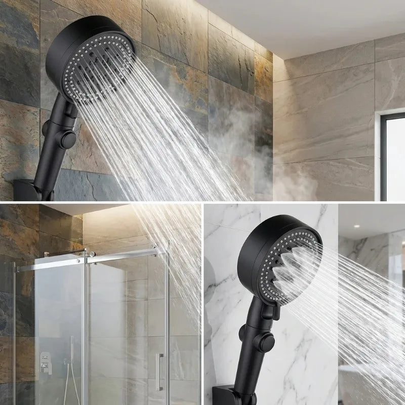 Adjustable High Pressure Shower Head 5 Modes Water Saving One-Key Stop Spray Nozzle with Hose - Bathroom Shower Accessories