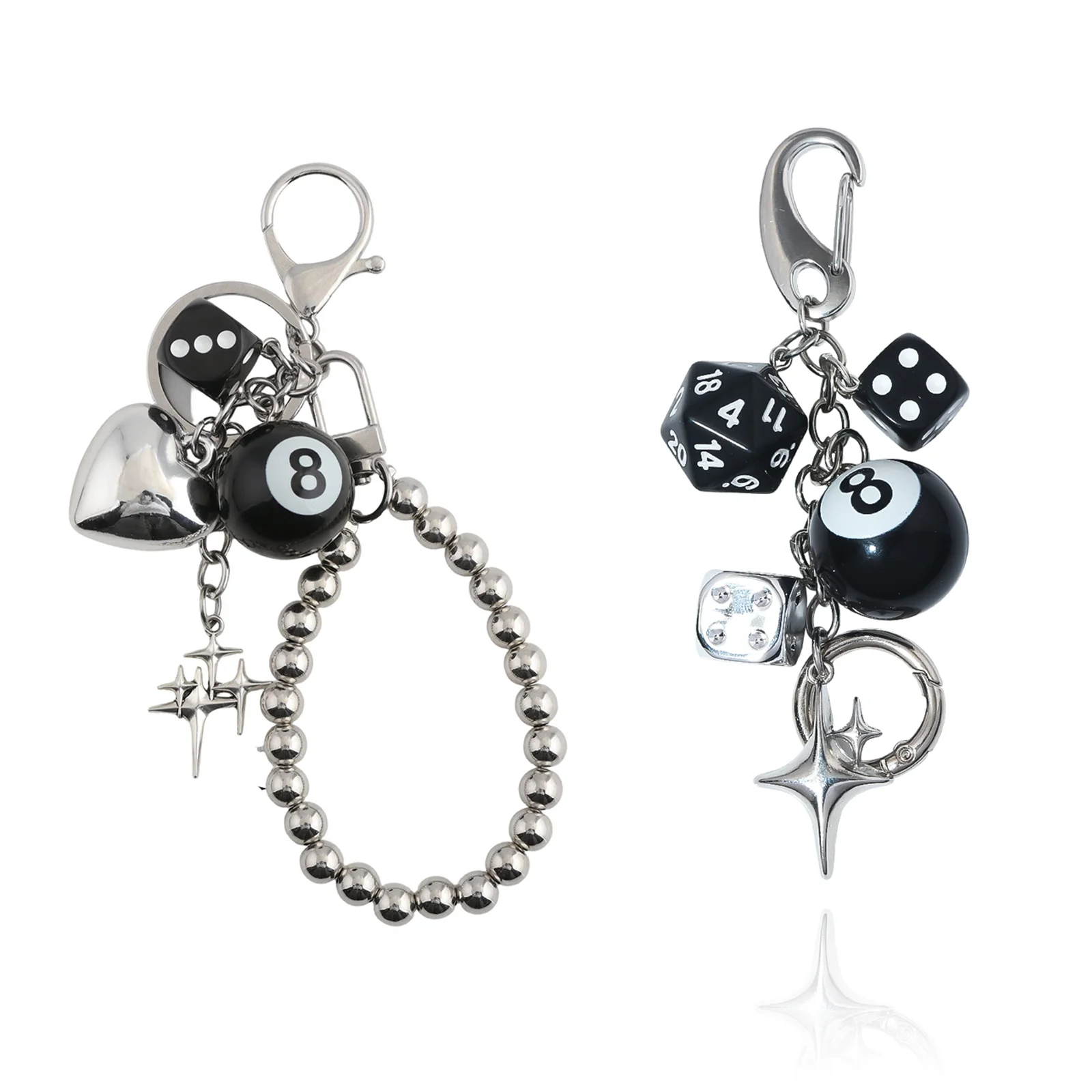 Y2K Detachable Pants Chain 8-Ball Dice Heart Waist Chain Adjustable Men's Streetwear Jeans Bag Charm Gift Jewelry