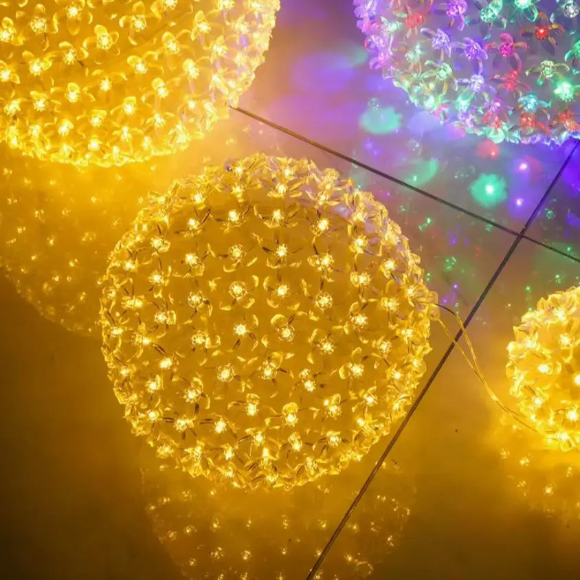 LED Cherry Blossom Sphere Lights for Christmas Tree Holiday Indoor Engineering Light Strands Decoration