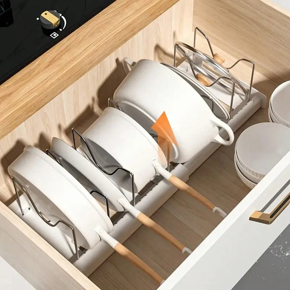 1pc Ultimate Kitchen Organizer Space-Saving Expandable Shelf With Pot Lid Holder Utensil Rack Pull-Out Drawer For Tidy Cooking