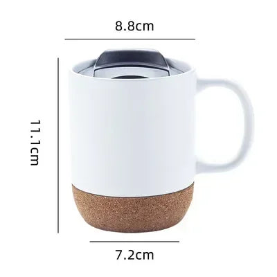 Simplicity Ceramic Cork Bottom Coffee Mug with Lid Splash Proof Heat-resistant Matte Plain White Black Cork Base Bottom Tea Cup