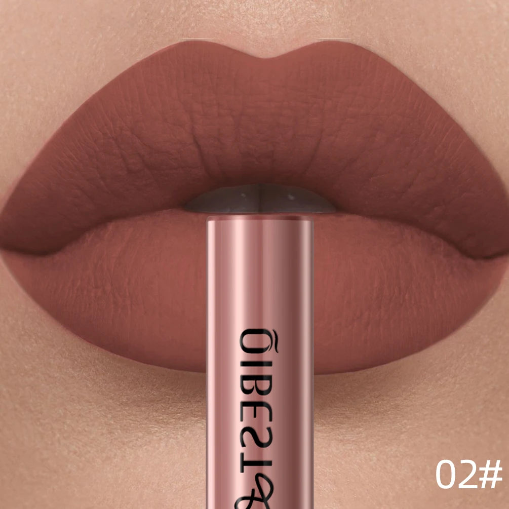 QIBEST Sexy Red Lip Gloss Long Lasting Velvet Matte Liquid Lipstick Waterproof Lip Makeup Nonstick Cup Purple Lip Tint Black