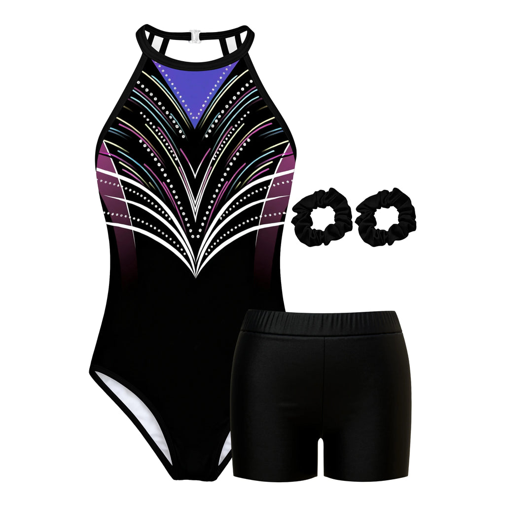 Gymnastics Leotard for Girls Athletic Gymnastics Unitard Halter Neck Biketard Tumbling Activewear for Kids No Diamond