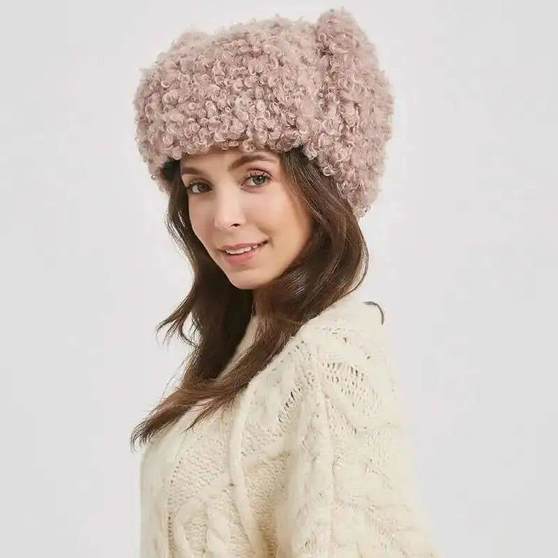 Winter Warm Bomber Hat Women Lamb Wool Faux Fur Hats Outdoor Thicken Earflap Caps Autumn Winter Ear Protect Ski Hat