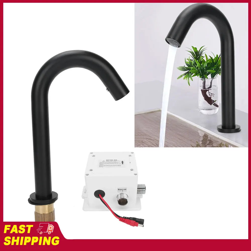 Basin Faucet G1/2 Black Sensor Faucet Copper Vertical Intelligent Automatic Washbasin Tap Kitchen Sink Faucet Single Cold Faucet