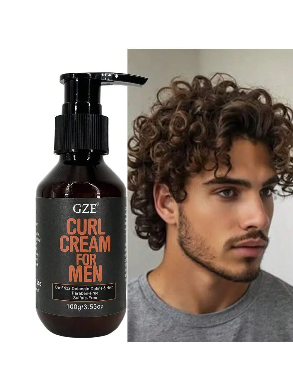 GZE MEN Castor Oil Curl Defining Cream Nourishing Curl Cream, Hydrate & Adds Shine - Color Safe & Sulfate Free Styling Product