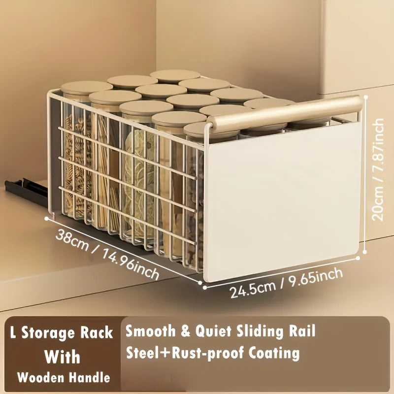 Space-Saving Kitchen Drawer Organizer, Pull Out Storage Rack for Storing Plates, Bowls, and Spices Kitchen Organizer and Storage