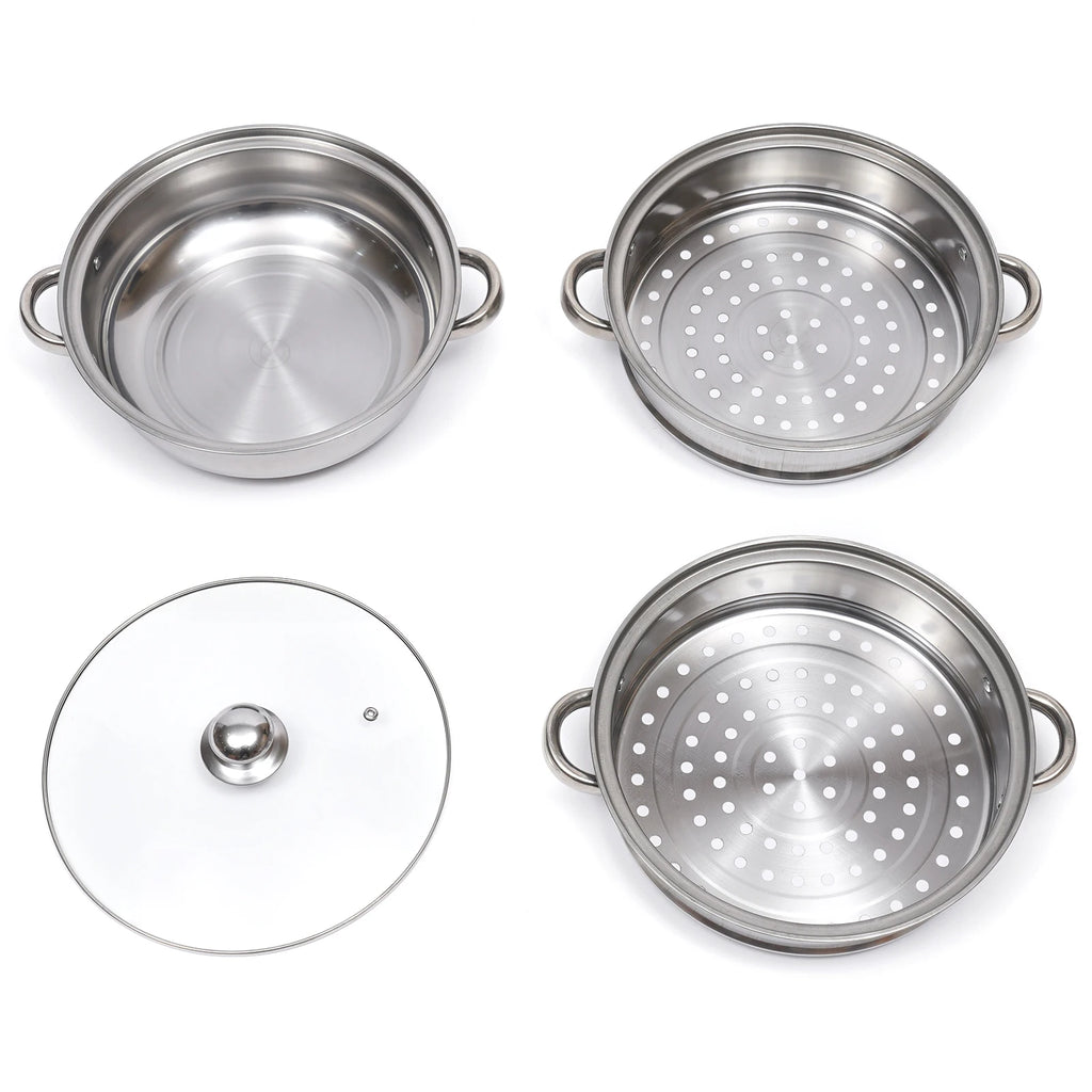 28CM Multi-Function 3 Tier Cook Food Veg Pot Large Stainless Steel Steam Cooker Steamer Kitchen