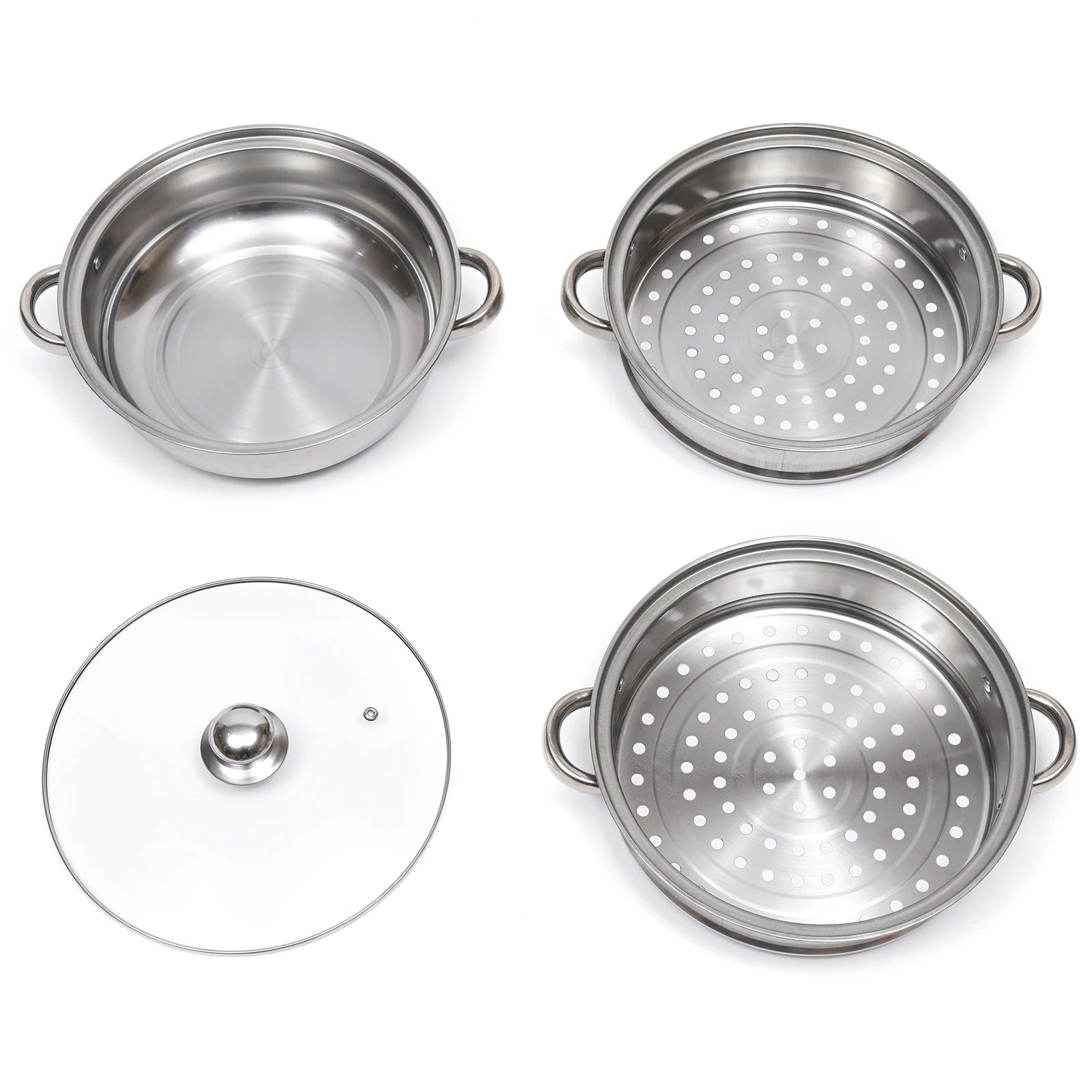 28CM Multi-Function 3 Tier Cook Food Veg Pot Large Stainless Steel Steam Cooker Steamer Kitchen