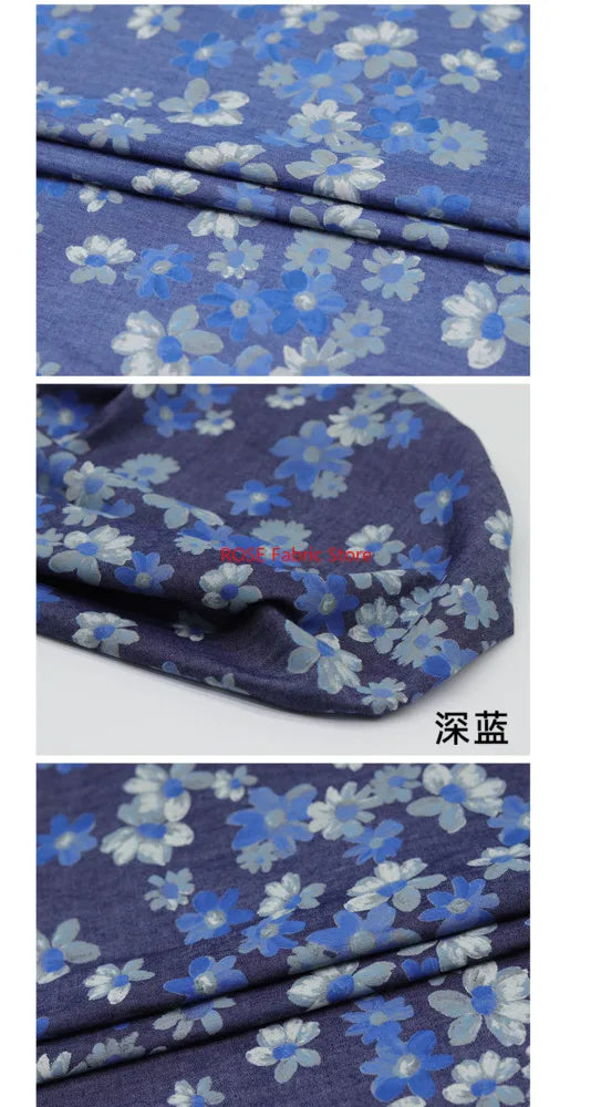 High-quality Delicate floral print denim For coats, shirts, pants, bags, DIY hand sewing, designer fabrics