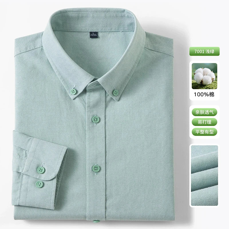 New 100% Pure Cotton Striped Shirt For Men's Long Sleeve Casual Regular Fit Soft Comfortable Business Social Shirts Men Clothing