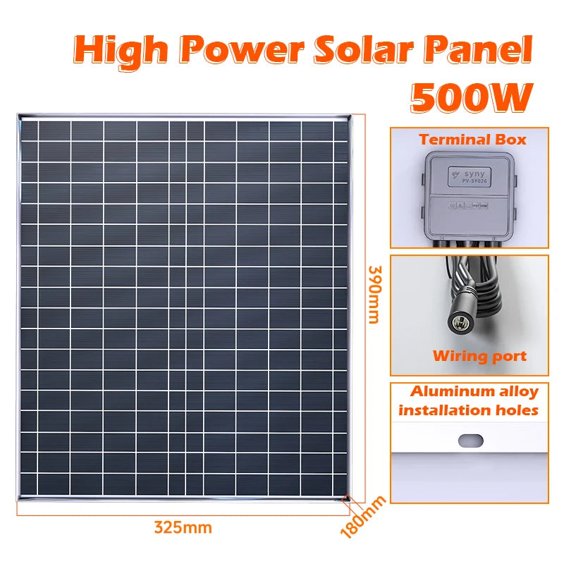 12V Photovoltaic 500W 1000W Solar Panel Power Bank Kit 100A Controller Solar Plate for Home/Camping/RV/Car Fast Battery Charger