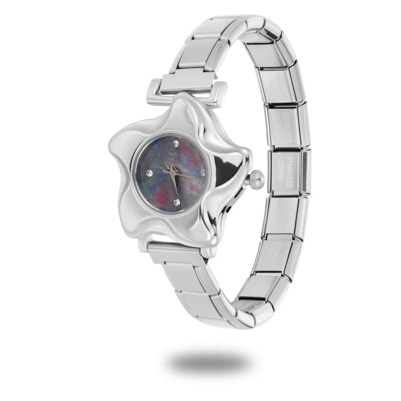 Irregular alloy case Arabic numeral classic dial Stars-shaped diamond-encrusted fashion Stainless Steel Bracelet ladies watch