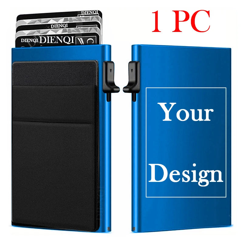 Engraved Rfid Credit Card Holder Smart Wallet Customized Slim Metal Pop Up Personalized Bank Cardholder Wallets for Men Women