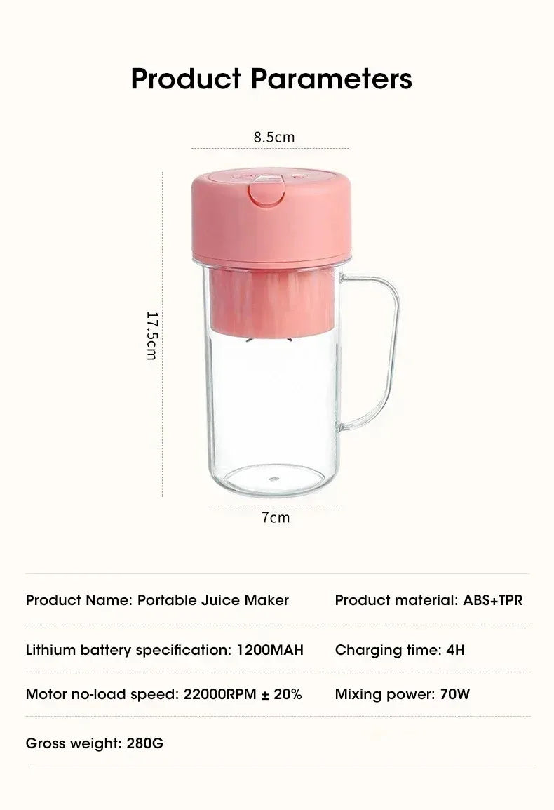 Portable USB Rechargeable Electric Juicer Cup 300ml with Straw for Smoothies and Shakes at Home Outdoor Office