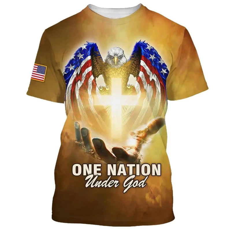 New 3D Print Jesus Lion Eagle Graphic T Shirt For Men Women Tees Trendy Unisex USA Flag T-shirts Casual Short Sleeve Kids Tops