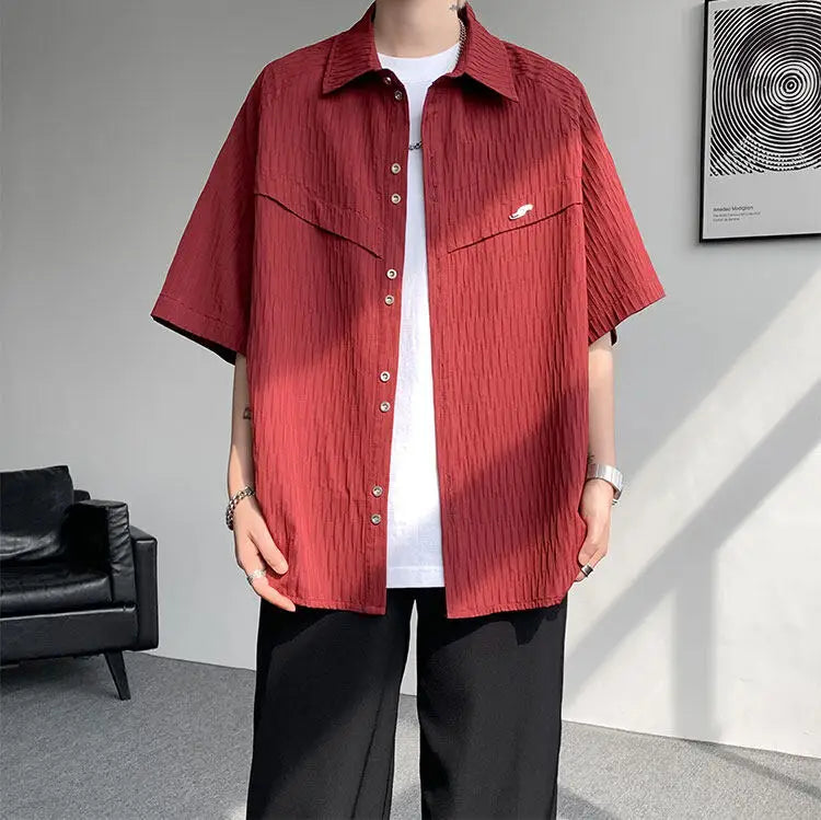 LEGIBLE Spring Summer Solid Shirts Men Casual Oversized Three Quarter Shirts Male Loose Fit Shirt for Man