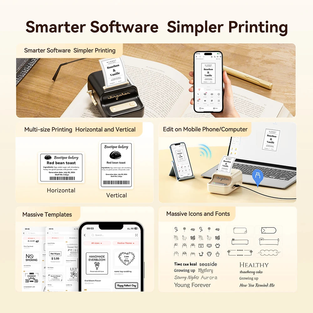 NiiMbot B21 Mini Thermal Printer Wireless Barcode Label Maker Bluetooth Portable Adhesive Label Printers for Office Commercial