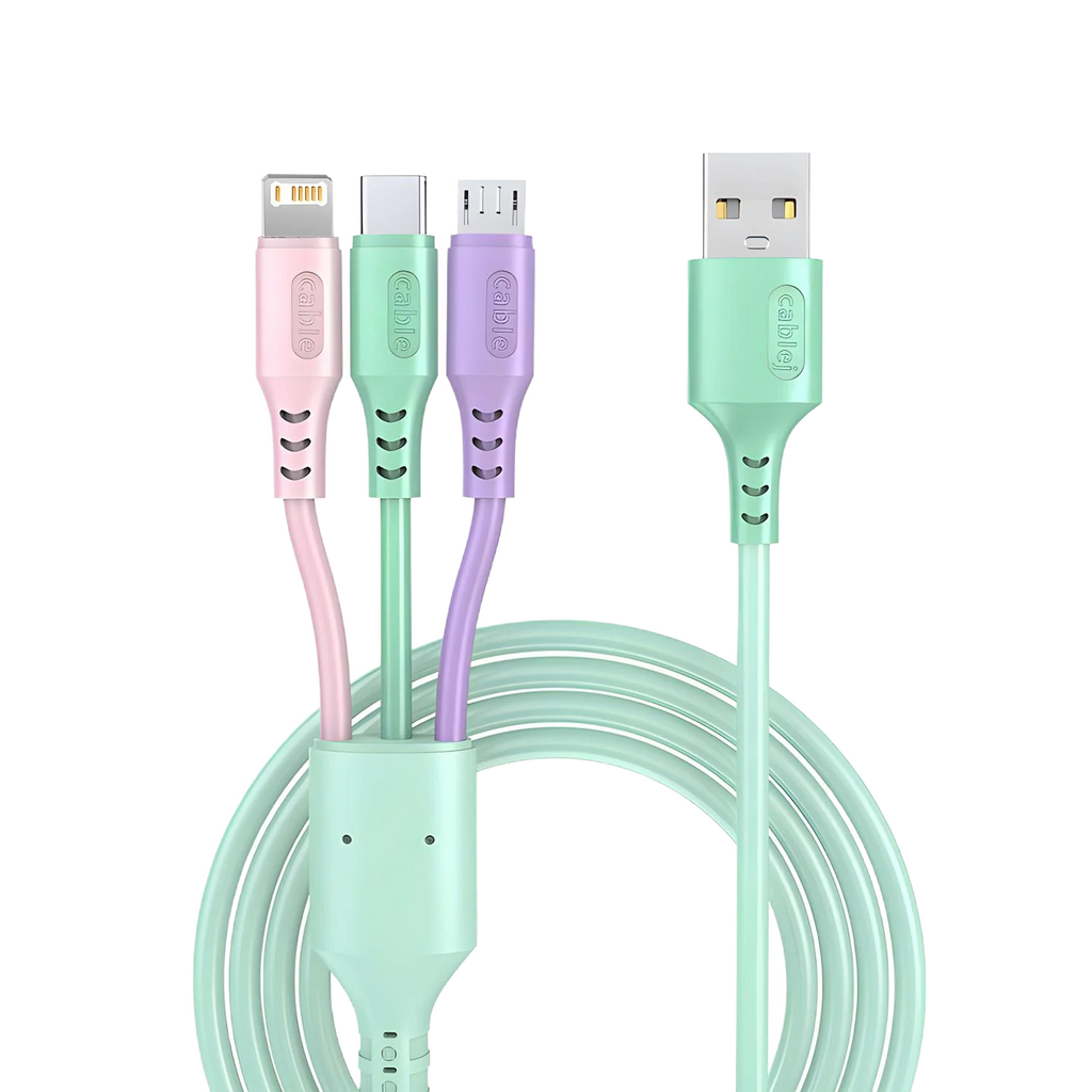 3 In 1 Green Super Fast Charging Cable For iPhone15 14 13 12 11 X Pro Max Micro USB Type-C Phone Charger USB-C Data Cable