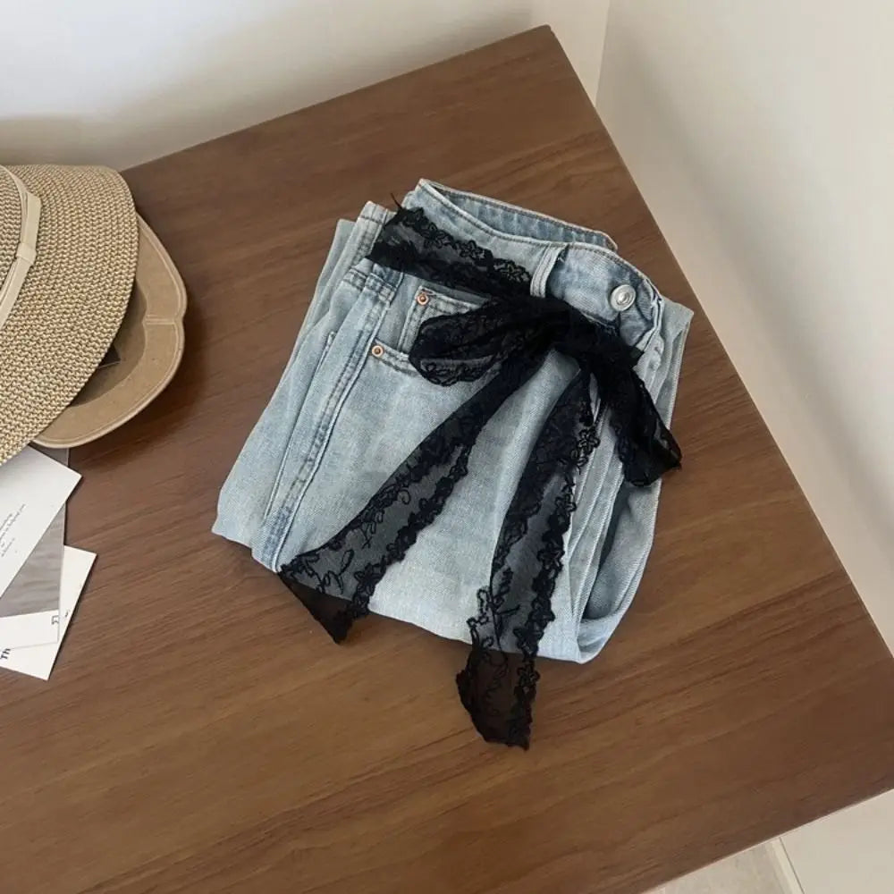 Korean Y2k Long Lace Waistband Floral Thin Lace Waist Belt Tie Up Bow Dress Jeans Belt Summer