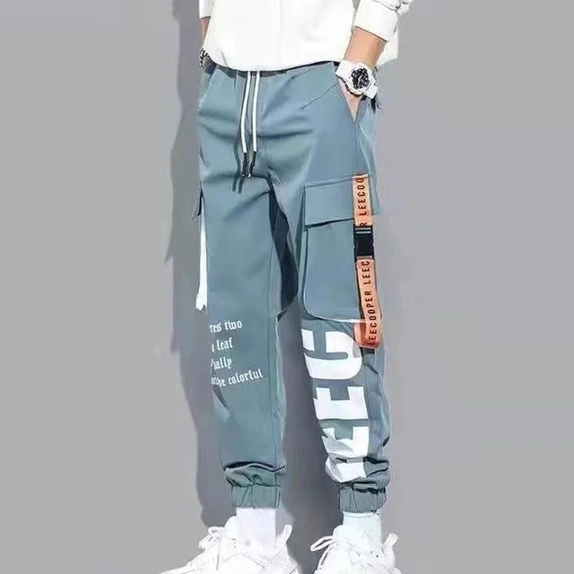 Men Drawstring Casual Pants Ribbon Tassel Pocket Hip Hop Joggers Cargo Pants Workout Sweatpants Trousers Sweatpants Streetwear