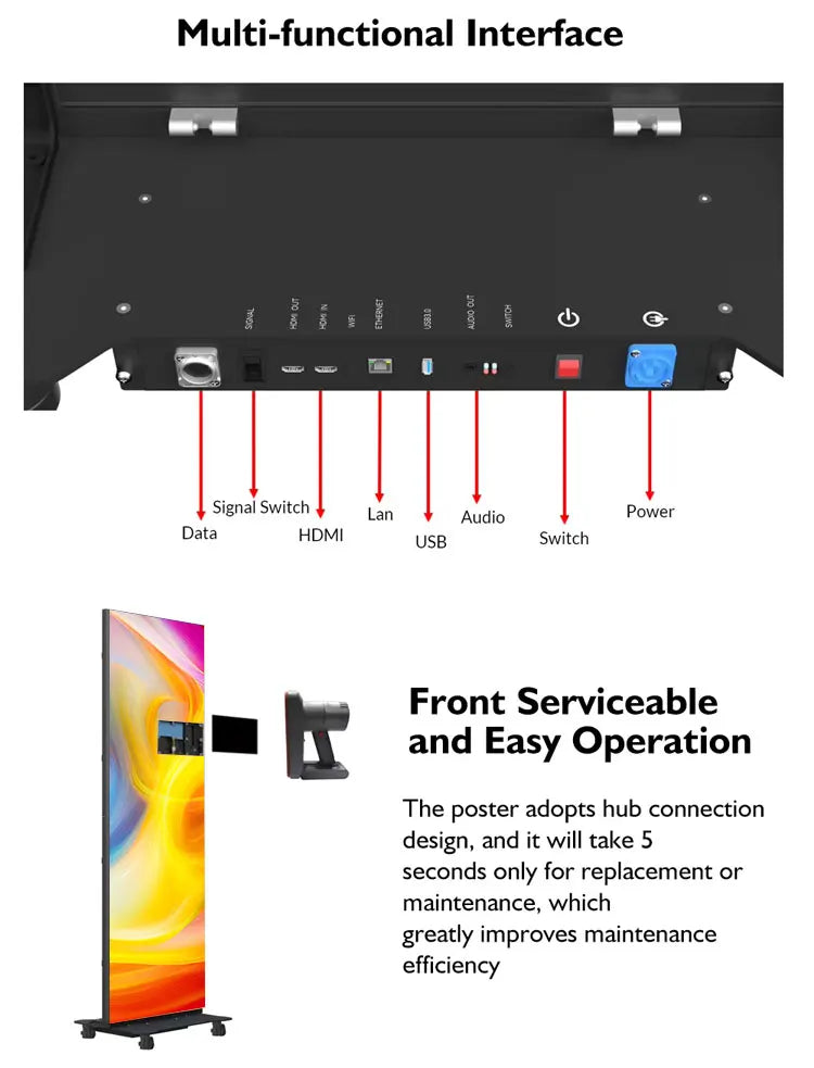 Floor-to-ceiling large poster display P1.53P1.86P2P2.5P3 digital signage, portable indoor LED display