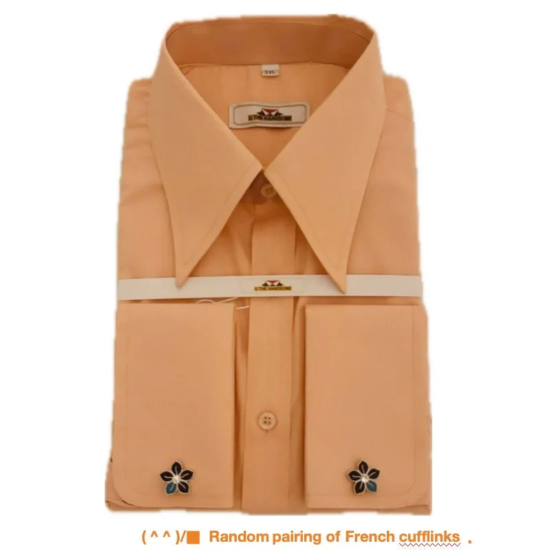 Men's classic shirt retro fashion brand long pointed collar - French cuffs authentic retro custom shirt business party social