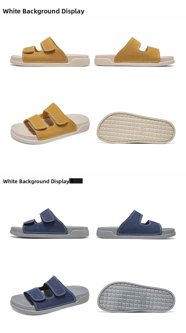 Birkent Men's Sandals Summer 2026 Outdoor Sports Beach Flat Slippers Thick Bottom Anti-slip Wear-resistant Casual Slip-ons