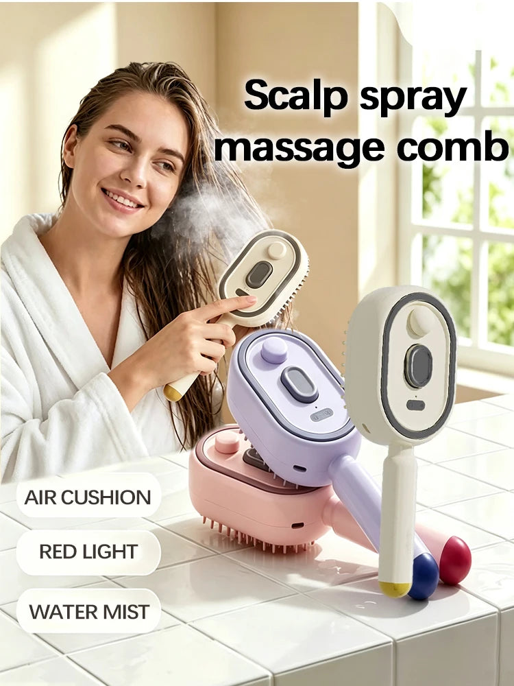 Electric Hair Brush for Anti-Frizz Detangling with Spray, Red Light Therapy & Retractable Teeth Scalp Massage,2026 Upgraded