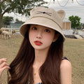 Korean Cartoon Cat Ears Women Bucket Hat Spring Summer Kawaii Beach Tour Sun Visor Hats Wide Brim Y2K Cotton Panama Cap