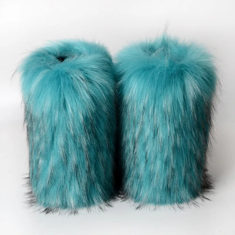 Women's Winter Snow Boots Outdoor Luxury Furry Faux Fox Fur Boots Woman Plush Warm Platform Shoes New Fashion Bottes Big Size 46