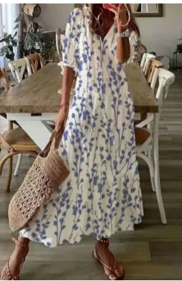 FALL Summer New 2026 Women's Casual Sweet Loose Sexy V-neck Drawstring Fashionable Printed Long Sleeved Boho Bohemian Dresses
